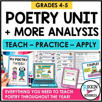 Preview of POETRY UNIT WITH POETRY ANALYSIS | ELEMENTS OF POETRY |  PRINT & GOOGLE SLIDES