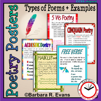 Preview of POETRY POSTERS Types of Poetry Reference Anchor Charts Examples Writing Guides