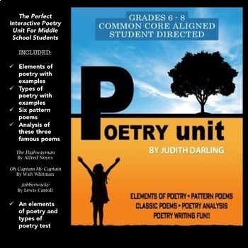 Preview of Poetry Unit - Middle School 6 - 8   Interactive and Student Graded