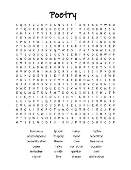 POETRY WORD SEARCHES BUNDLE 9 PAGES POETIC DEVICES WORD SEARCH