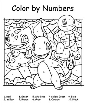 POKÉMON COLOR BY NUMBERS PRINTABLES by Sapphire lustrous | TPT