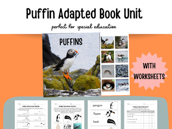 Preview of PUFFIN Adapted Book for Special ed WITH worksheets and Essential Elements