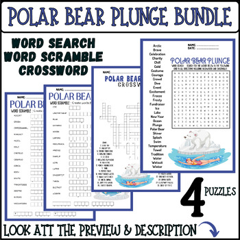POLAR BEAR PLUNGE bundle word search word scramble crossword