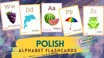 Preview of POLISH Alphabet FLASHCARD with picture, Learning Polish, Polish Letter Flashcard