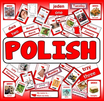 Preview of POLISH LANGUAGE TEACHING RESOURCES display posters flashcards colours food