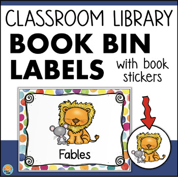 Preview of Classroom Library Book Bin Tub Labels + Book Stickers Polka Dot Decor Lables