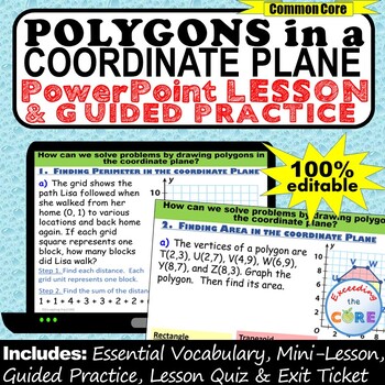 Preview of POLYGONS IN THE COORDINATE PLANE (perimeter / area) PowerPoint Lesson & Practice