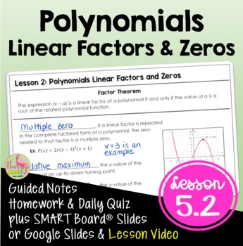 Preview of Polynomials Linear Factors and Zeros (Algebra 2 - Unit 5)