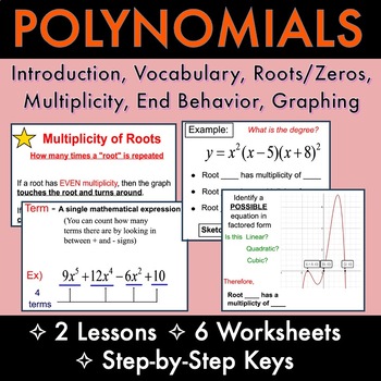 Preview of POLYNOMIAL: INTRO End Behavior Multiplicity Root/Zero Graph- LESSONS, WORKSHEETS