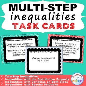 Preview of MULTI-STEP INEQUALITIES - Task Cards {40 Cards}