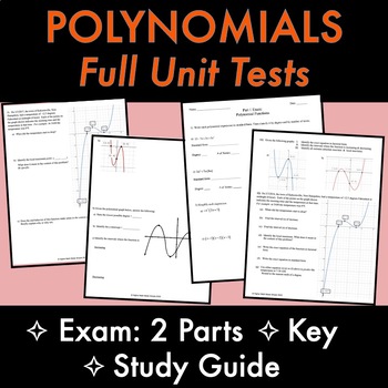 Preview of POLYNOMIALS  Full UNIT Tests [2 Parts]  with Study Guide