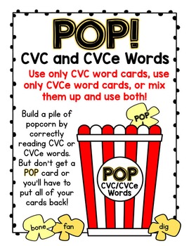 Preview of POP!  A CVC and CVCe Words Popcorn Card Game!