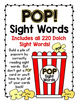 Preview of POP!  A Sight Words Popcorn Card Game - Contains all 220 Dolch Sight Words!