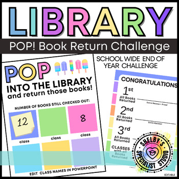 Preview of POP! Library Book Return End of Year Challenge Poster Signs