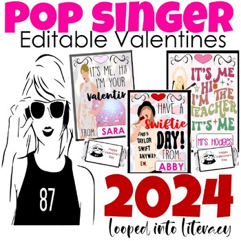 Preview of POP SINGER VALENTINE'S DAY CARDS EDITABLE 80 CARDS! 20 DESIGN STUDENT TEACHER