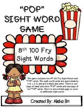 POP Sight Word Game Fry Eighth 100 Words by Alisha Bri | TPT