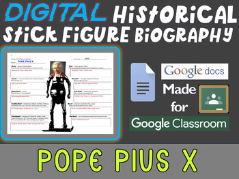 Preview of POPE PIUS X Digital Historical Stick Figure Biographies  (MINI BIO)