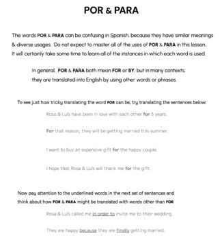 Preview of POR y PARA - Set of notes & practice
