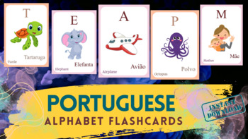 PORTUGUESE Alphabet FLASHCARD with picture, Learning PORTUGUESE
