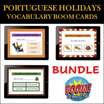 Preview of PORTUGUESE HOLIDAYS VOCABULARY BOOM CARDS BUNDLE