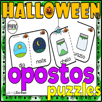 Preview of PORTUGUESE Halloween Opposite Antonyms Puzzles And Worksheets Pack Português