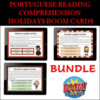 Preview of PORTUGUESE READING COMPREHENSION HOLIDAYS BUNDLE (BOOM CARDS)