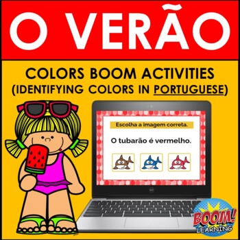 Preview of PORTUGUESE SUMMER: IDENTIFYING COLORS IN PORTUGUESE (Verão/Cores) BOOM CARDS