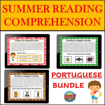 Preview of PORTUGUESE SUMMER READING COMPREHENSION BOOM CARDS BUNDLE (O VERÃO)