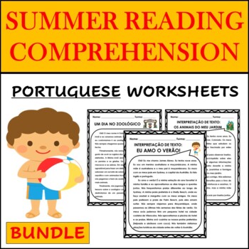 Preview of PORTUGUESE SUMMER READING COMPREHENSION WORKSHEETS BUNDLE (O VERÃO)