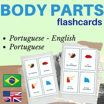 Preview of PORTUGUESE body parts FLASH CARDS | body parts portuguese english flashcards