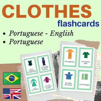 Preview of PORTUGUESE clothes FLASH CARDS | Roupas clothes portuguese flashcards