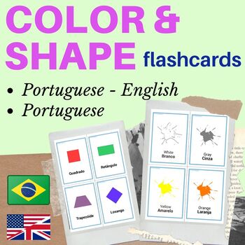 Preview of PORTUGUESE colors shapes FLASH CARDS | colors and shapes Portuguese flashcards