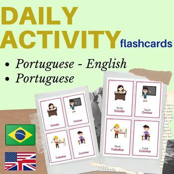 Preview of PORTUGUESE daily activity FLASH CARDS | daily routines portuguese flashcards