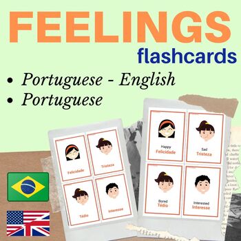 Preview of PORTUGUESE feeling FLASH CARDS | emotions portuguese flashcards sentimentos