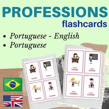 Preview of PORTUGUESE jobs occupations FLASH CARDS | professions portuguese flashcards