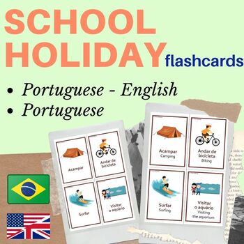 Preview of PORTUGUESE school holidays FLASH CARDS | school holiday portuguese flashcards