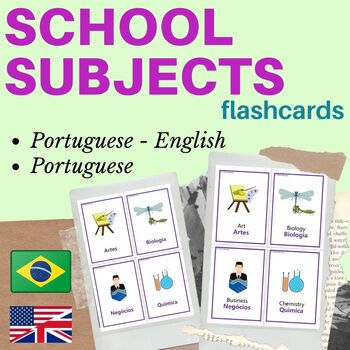 Preview of PORTUGUESE school subjects FLASH CARDS | course of study portuguese