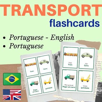 Preview of PORTUGUESE transportation FLASH CARDS | transport portuguese | transportes