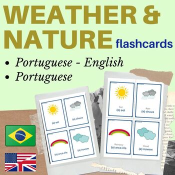 Preview of PORTUGUESE weather nature FLASH CARDS | weather portuguese flashcards