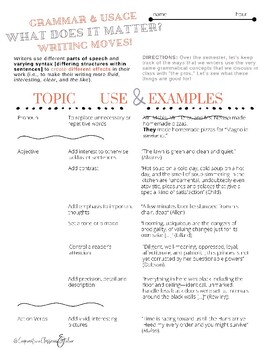 Preview of Parts of Speech | Syntactic Literacy |POS Writing Moves | Connections Chart | AP