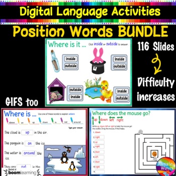 Preview of POSITION WORDS Math and Language Digital Tasks BUNDLE