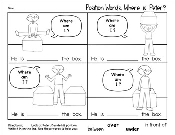 position words activity where is peter by class of kinders tpt