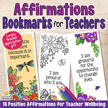 Preview of TEACHER WELLBEING AFFIRMATIONS Self Kindness Bookmarks to Color – Mirror Notes