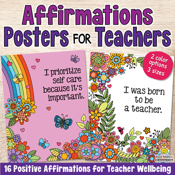 Preview of POSITIVE AFFIRMATIONS POSTERS Quotes for Teacher Wellbeing Floral Mirror Notes