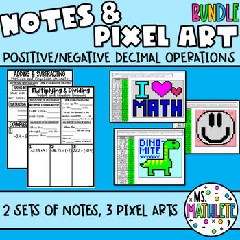 Preview of POSITIVE/NEGATIVE DECIMAL OPERATIONS Notes & Pixel Art BUNDLE