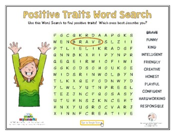 positive traits word search self esteem pdf google slides by mylemarks