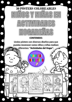 Preview of PÓSTERS COLOREABLES - Niños y Niñas en Actividades del Hogar (IMPRIMIBLE)|LABOR|
