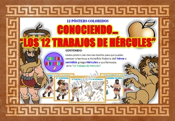 Preview of PÓSTERS COLORIDOS - Los 12 Trabajos de Hércules (IMPRIMIBLES)|MITOLOGÍA|
