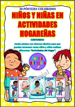 Preview of PÓSTERS COLORIDOS - Niños y Niñas en Actividades del Hogar (IMPRIMIBLES)|LABOR|