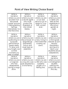 POV Writing Choice Board by MissMichael86 | Teachers Pay Teachers